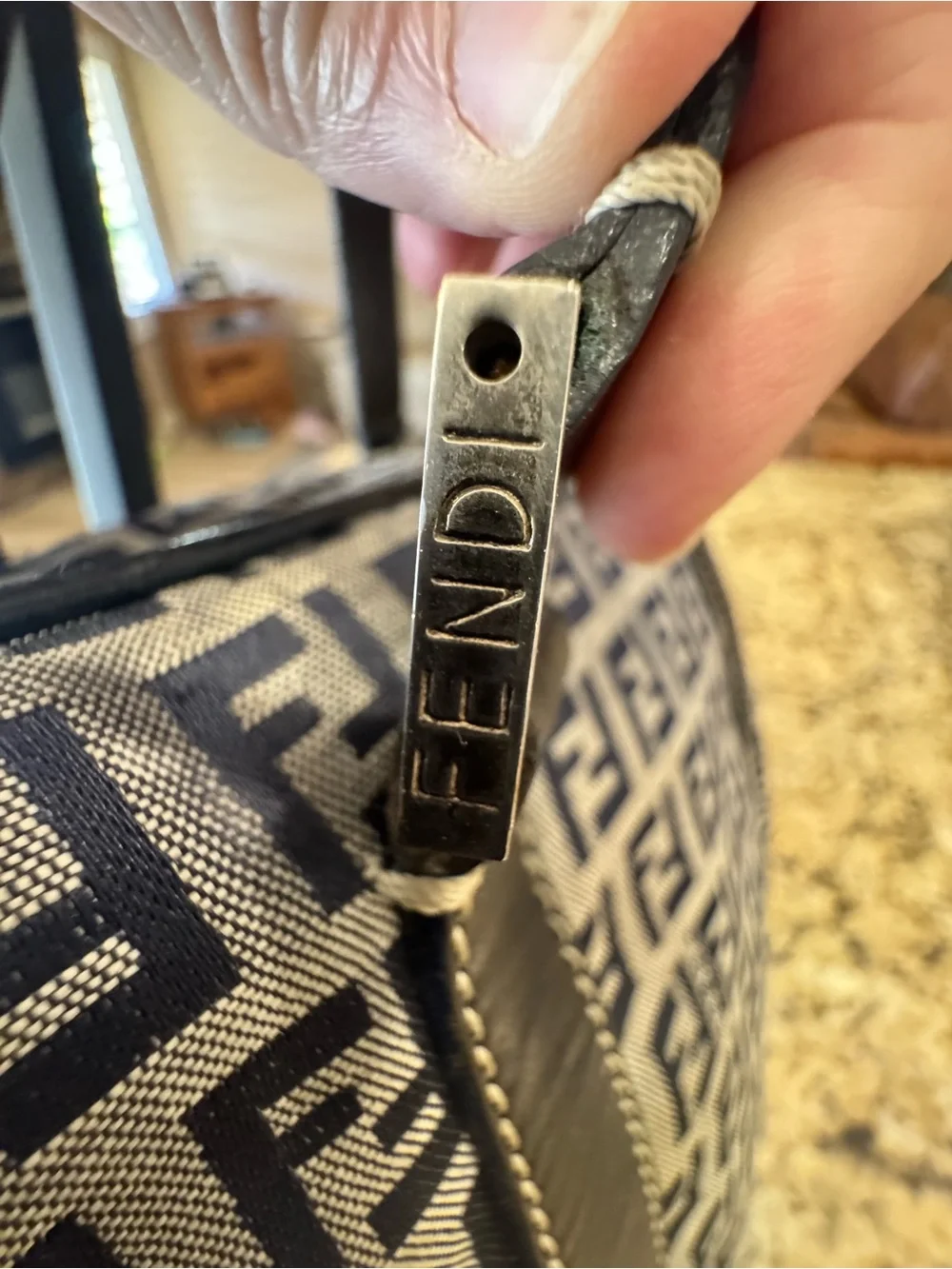 Fendi Blue/black FF Logo Canvas Boston bag